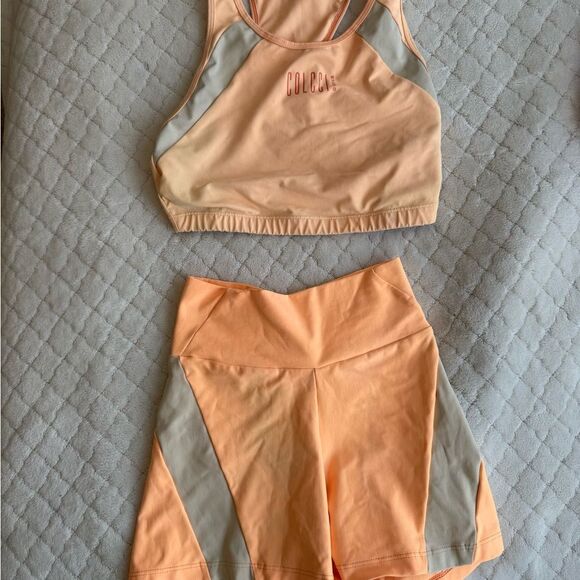 Orange and Tan Sports Bra and Shorts Set (Top Small, Bottoms XS) - Picture 2 of 3